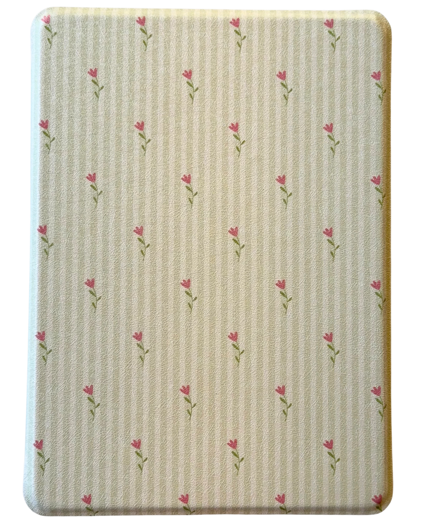Light green stripe pattern case with dainty pink flowers in a seamless design