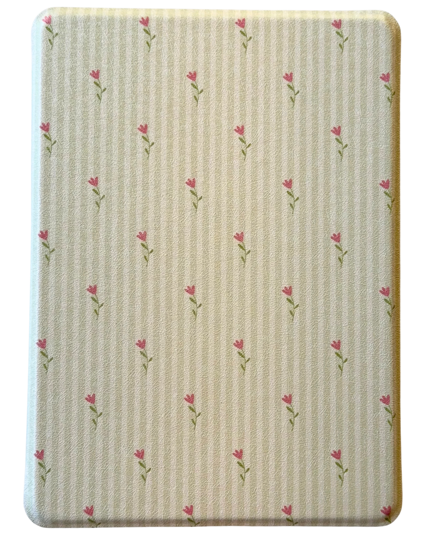 Light green stripe pattern case with dainty pink flowers in a seamless design