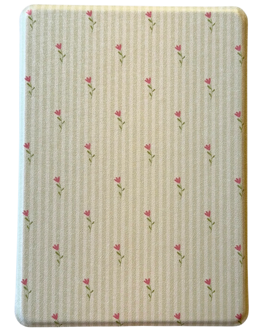 Light green stripe pattern case with dainty pink flowers in a seamless design
